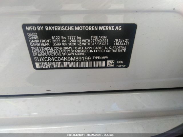 5UXCR4C04N9M89199 BMW X5 Sdrive40i