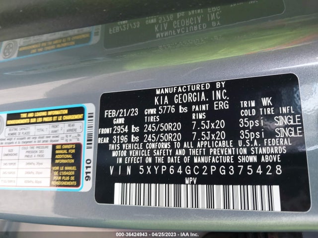 2023 KIA TELLURIDE S VIN: 5XYP64GC2PG375428