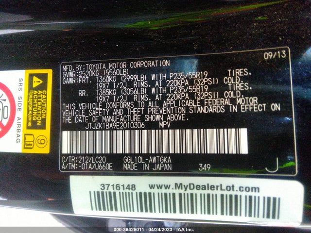 JTJZK1BA9E2010306 Lexus RX 350