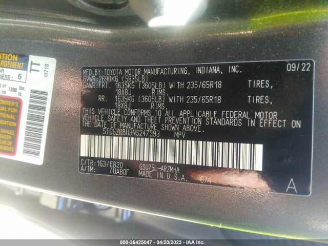 Toyota Highlander Xle 2022 5TDGZRBH3NS247593 Image 10