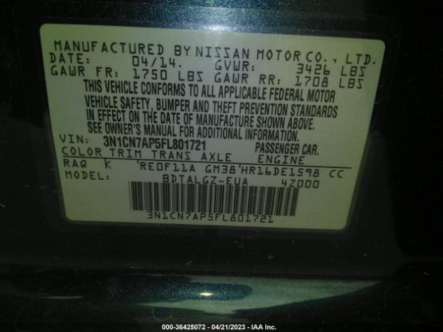 3N1CN7AP5FL801721 Nissan Versa Sl