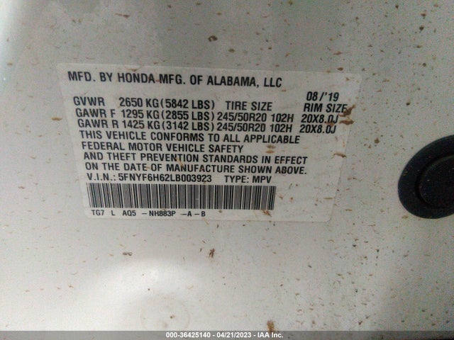 Honda Pilot Touring 7-passenger 2020 5FNYF6H62LB003923 Image 9