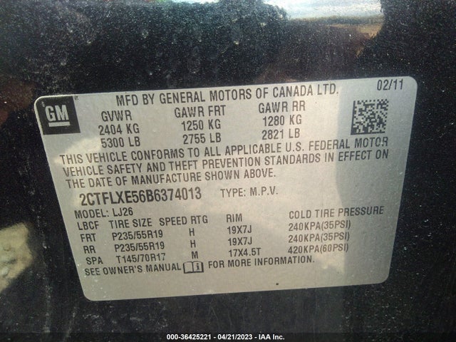 2011 GMC TERRAIN SLT-2 VIN: 2CTFLXE56B6374013