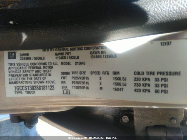 2008 CHEVROLET COLORADO LT W/1LT VIN: 1GCCS139288181123