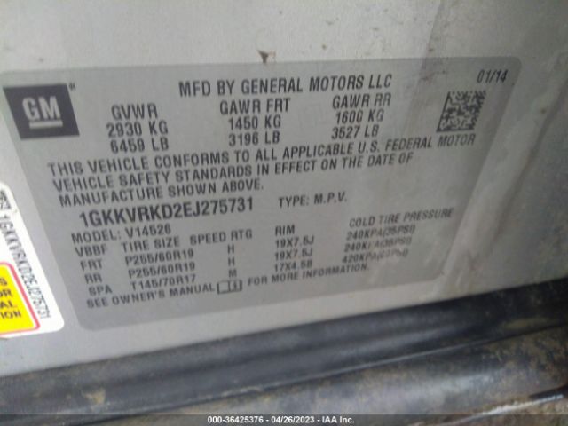 1GKKVRKD2EJ275731 GMC ACADIA SLT