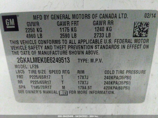 2GKALMEK0E6249513 GMC Terrain Sle