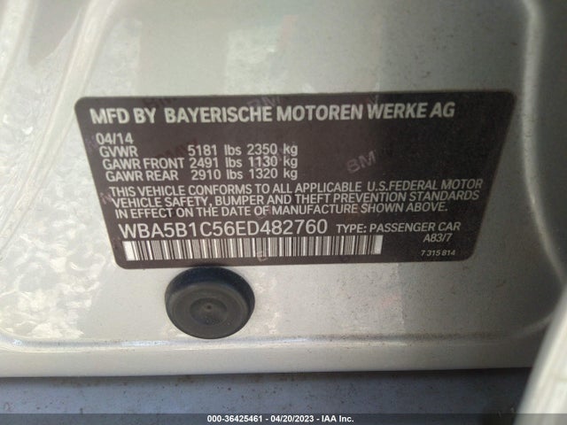 BMW 5 Series 535i 2014 WBA5B1C56ED482760 Image 9