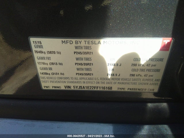 Tesla Model S 85d/70d/90d/p90d 2015 5YJSA1E22FF116168 Image 10