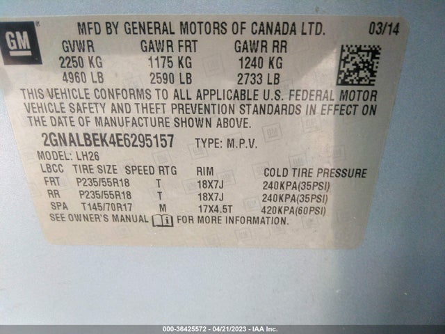 Chevrolet EQUINOX LT 2014 2GNALBEK4E6295157 Image 10