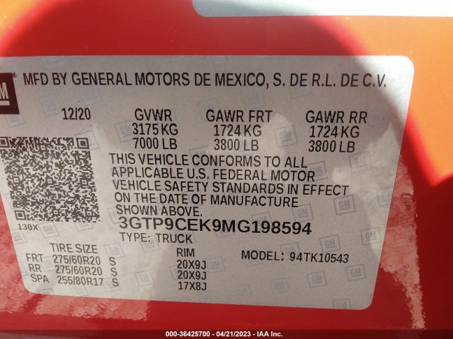GMC Sierra 1500 Elevation 2021 3GTP9CEK9MG198594 Image 9