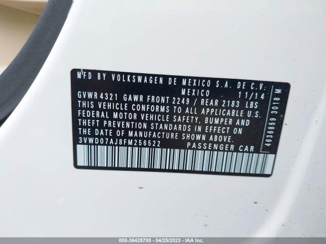 3VWD07AJ8FM256522 Volkswagen Jetta Sedan 1.8t Se W/connectivity