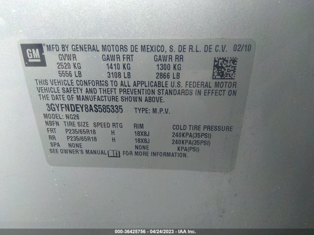 2010 CADILLAC SRX LUXURY COLLECTION VIN: 3GYFNDEY8AS585335