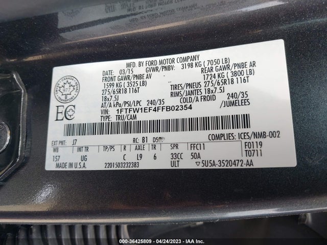 1FTFW1EF4FFB02354 Ford F-150 Xlt W