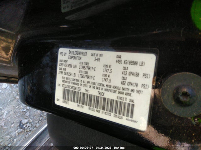 2003 DODGE RAM 3500 ST/SLT VIN: 3D3LU38C93G801227