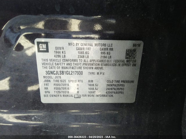 Chevrolet Trax Lt 2016 3GNCJLSB1GL217930 Image 9