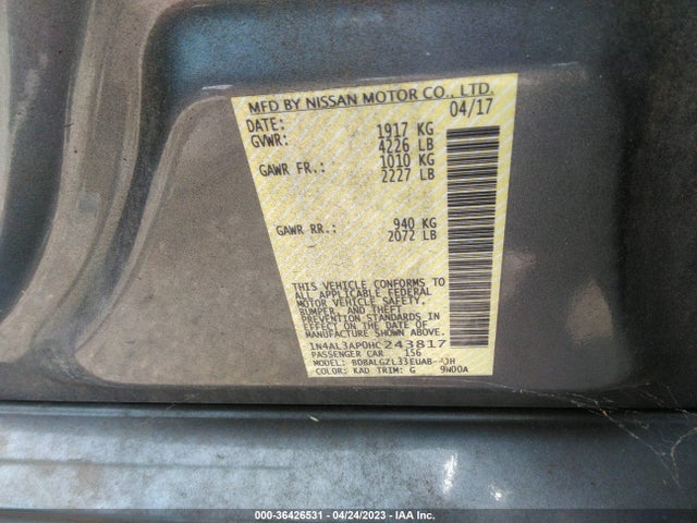 2017 NISSAN ALTIMA 2.5 S VIN: 1N4AL3AP0HC243817