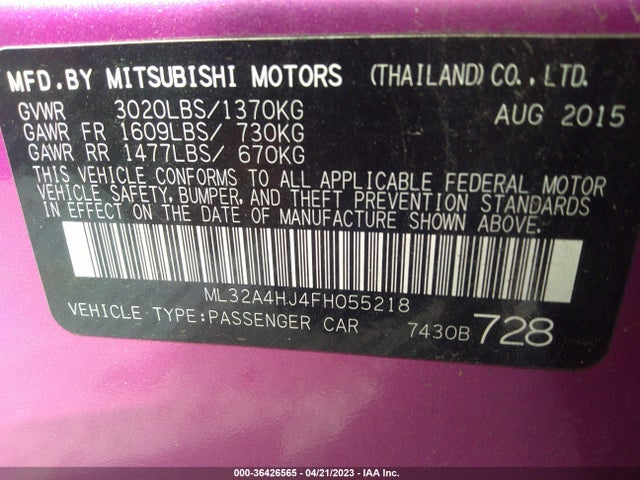 ML32A4HJ4FH055218 Mitsubishi Mirage Es/rf