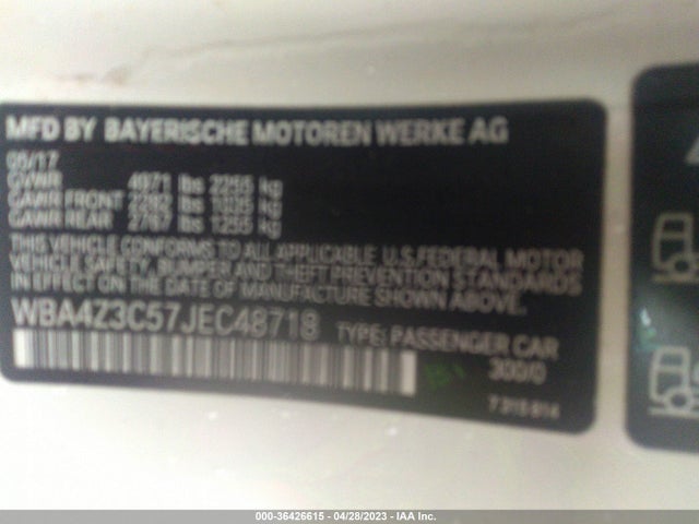 2018 BMW 4 SERIES 430I XDRIVE VIN: WBA4Z3C57JEC48718