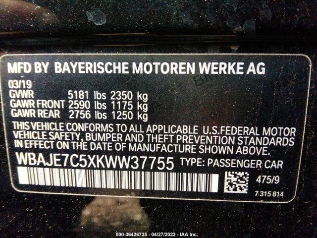 WBAJE7C5XKWW37755 BMW 5 Series 540i Xdrive