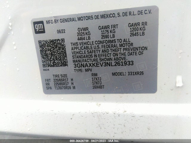 Chevrolet EQUINOX LT 2022 3GNAXKEV3NL261933 Image 9