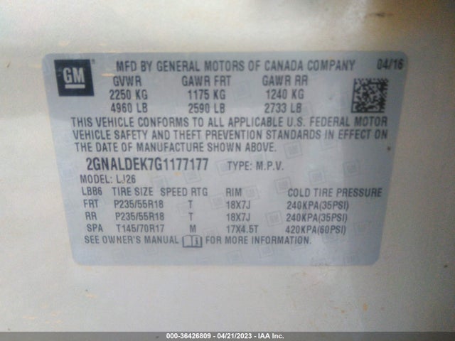 Chevrolet Equinox Ltz 2016 2GNALDEK7G1177177 Image 9