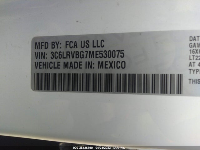 2021 RAM PROMASTER CARGO VAN VIN: 3C6LRVBG7ME530075