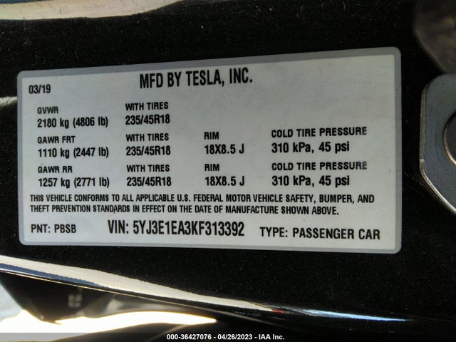 Tesla Model 3 Range 2019 5YJ3E1EA3KF313392 Image 11