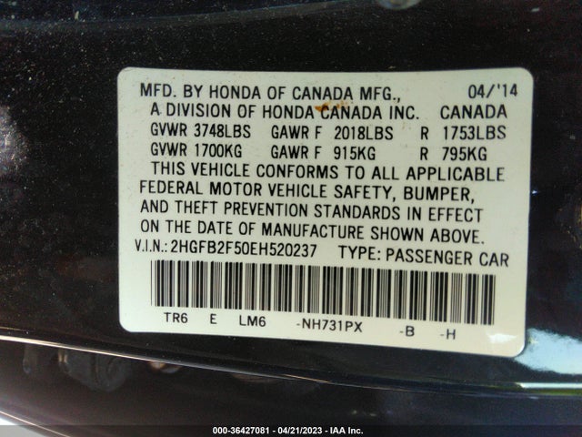 Honda Civic Sedan Lx 2014 2HGFB2F50EH520237 Image 9