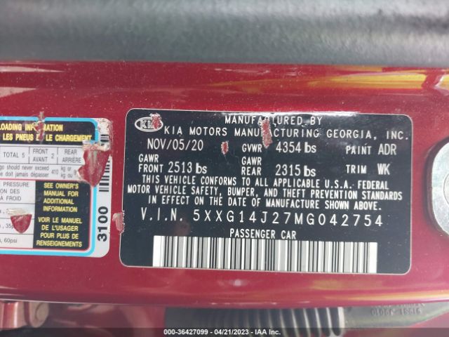 5XXG14J27MG042754 KIA K5 LXS