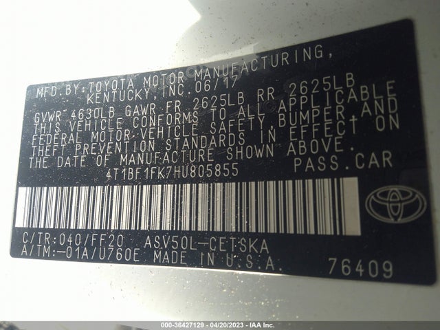 Toyota CAMRY SE 2017 4T1BF1FK7HU805855 Image 9