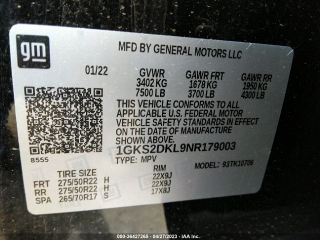 1GKS2DKL9NR179003 GMC YUKON DENALI