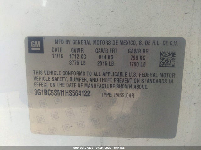 Chevrolet CRUZE LS 2017 3G1BC5SM1HS564122 Image 10