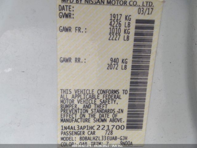 1N4AL3AP1HC221700 Nissan Altima 2.5 Sr