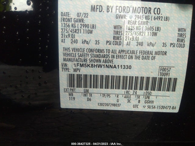 Ford Explorer Platinum 2022 1FM5K8HW1NNA11330 Image 9