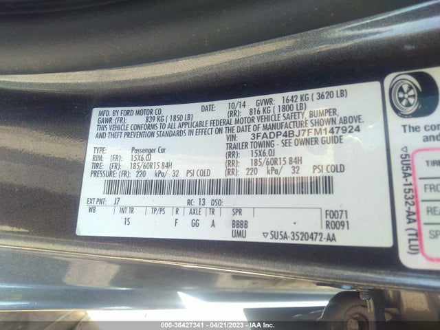 Ford FIESTA SE 2015 3FADP4BJ7FM147924 Image 9