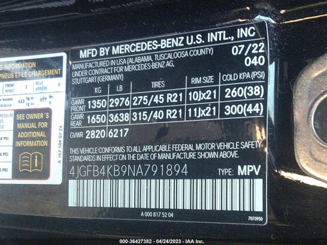 2022 MERCEDES-BENZ GLE GLE 350 VIN: 4JGFB4KB9NA791894