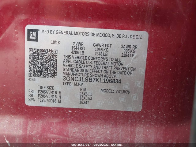 Chevrolet Trax Lt 2019 3GNCJLSB7KL196834 Image 9