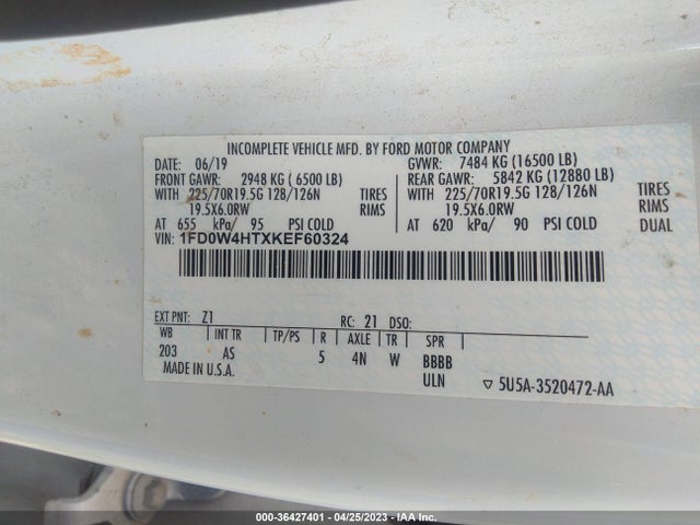 2019 Ford F-450, VIN: 1FD0W4HTXKEF60324