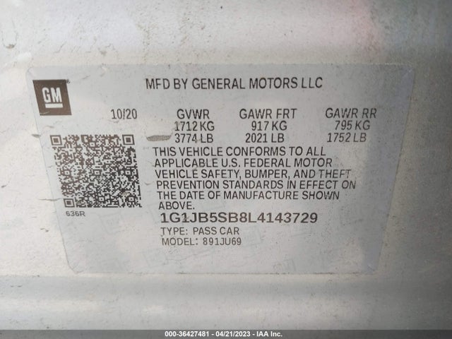 Chevrolet SONIC LS 2020 1G1JB5SB8L4143729 Image 9