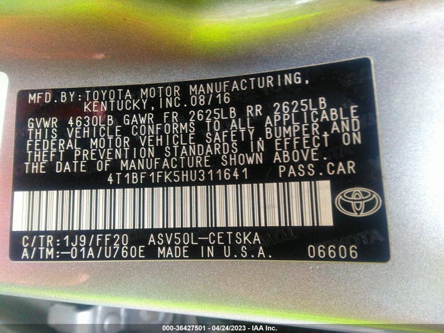 Toyota Camry Xle/se/le/xse 2017 4T1BF1FK5HU311641 Image 9
