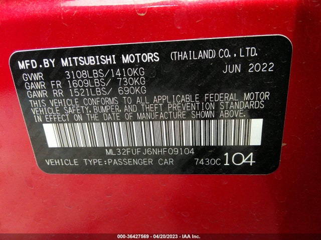 ML32FUFJ6NHF09104 Mitsubishi Mirage G4 Es/le/black Edition