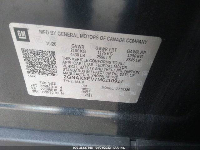 Chevrolet Equinox Premier 2021 2GNAXXEV7M6110917 Image 9