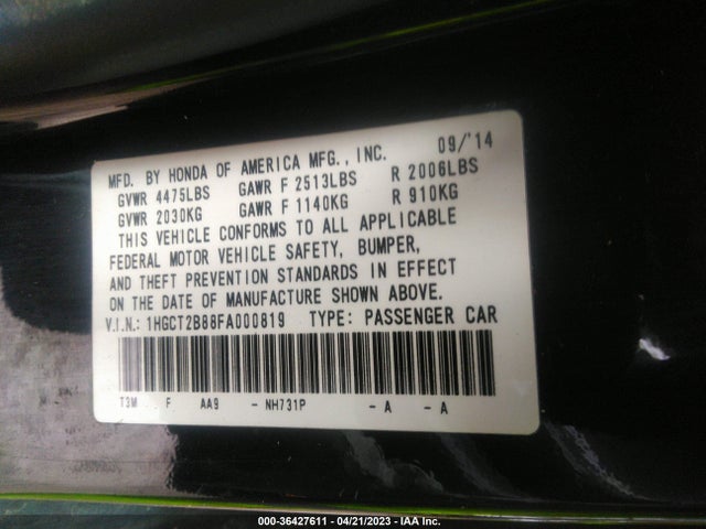 Honda Accord Coupe Ex-l 2015 1HGCT2B88FA000819 Image 10