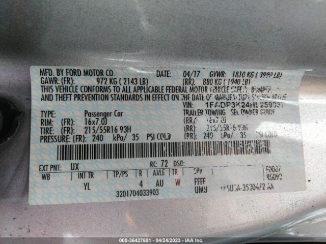 1FADP3K24HL259037 Ford FOCUS SE