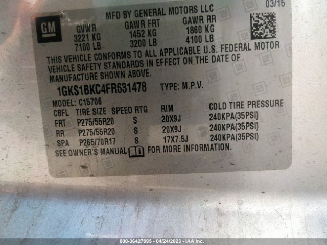 1GKS1BKC4FR631478 GMC YUKON SLT