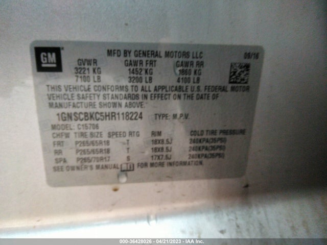 Chevrolet Tahoe Lt 2017 1GNSCBKC5HR118224 Image 10