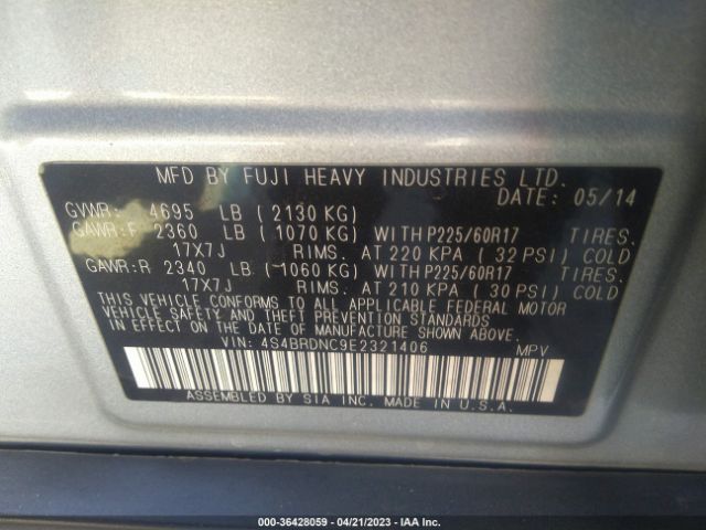 4S4BRDNC9E2321406 Subaru Outback 3.6r Limited