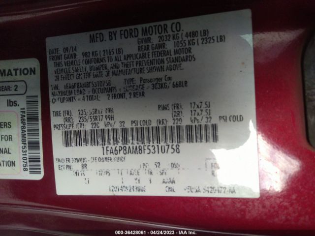 1FA6P8AM8F5310758 Ford Mustang V6