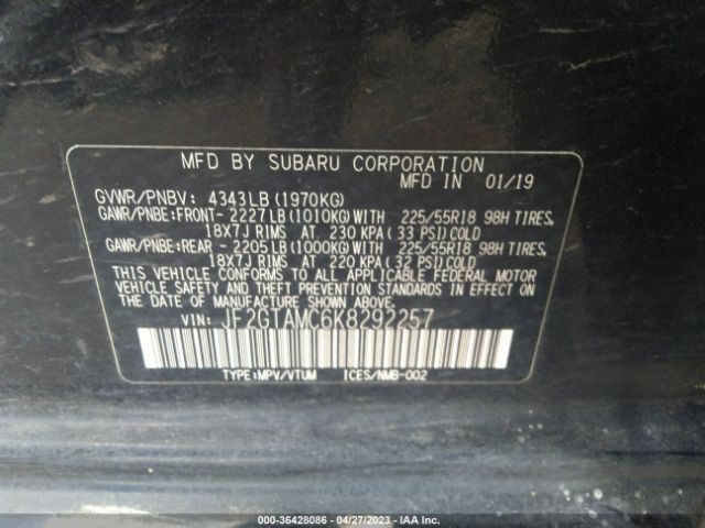 JF2GTAMC6K8292257 Subaru Crosstrek Limited