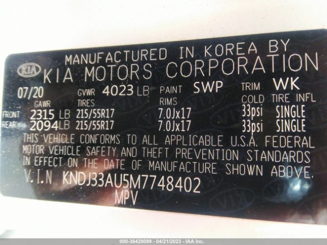 KNDJ33AU5M7748402 KIA SOUL EX